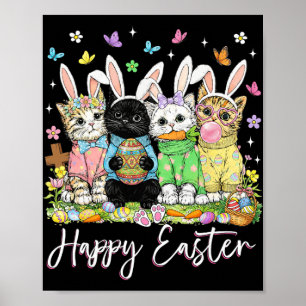 Affiche Joyeuses Pâques Adorateur de Chat Mignon Lapin Jou