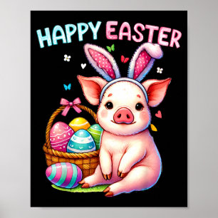 Affiche Joyeuses Pâques amateurs de cochons animaux de fer