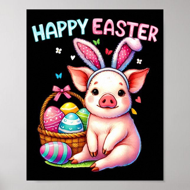 Affiche Joyeuses Pâques amateurs de cochons animaux de fer (Devant)