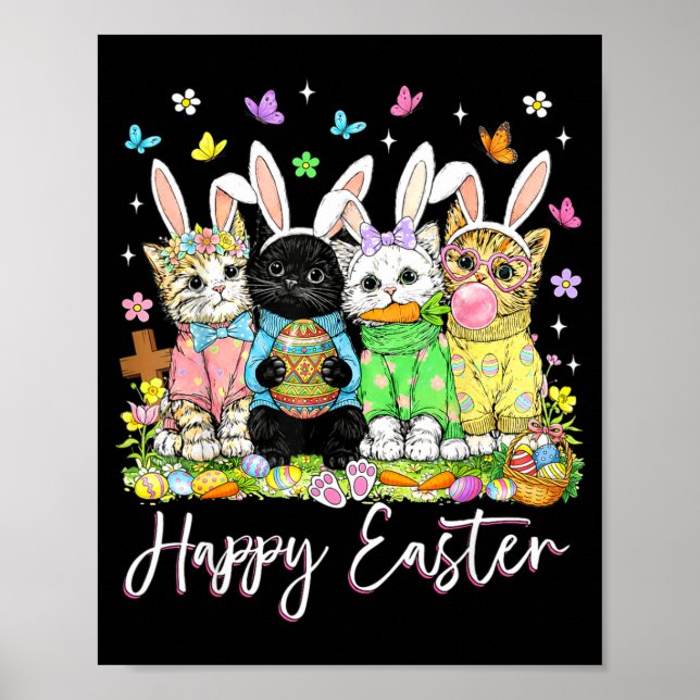 Affiche Joyeuses Pâques amoureux chat mignon lapin jour de (Devant)