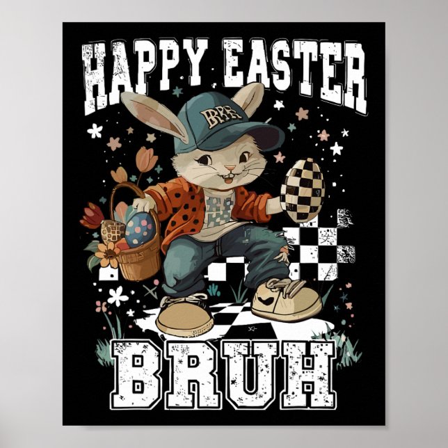 Affiche Joyeuses Pâques Bruh Bunny Skateboarding Enfants e (Devant)