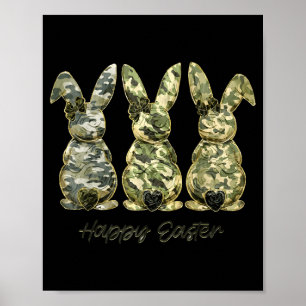Affiche Joyeuses Pâques Camouflage Lapin Coquette Nœud