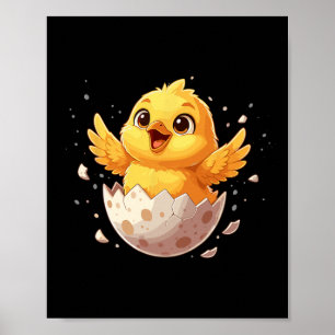 Affiche Joyeuses Pâques Éclosion de Poussin Mignon Œuf de
