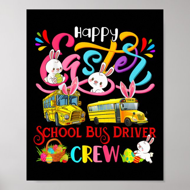 Affiche Joyeuses Pâques Équipage Conducteur de Bus Scolair (Devant)