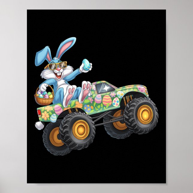 Affiche Joyeuses Pâques Lapin Dabbing Camion Monstre Amour (Devant)