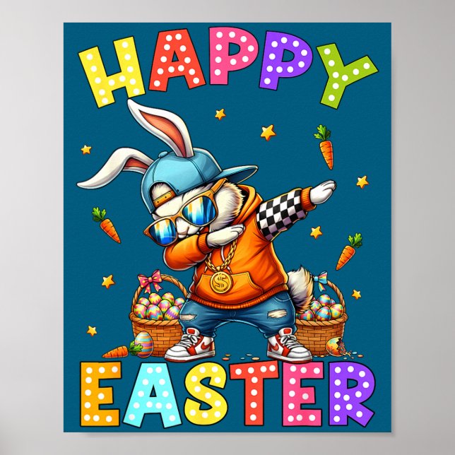 Affiche Joyeuses Pâques Lapin Drôle Dabbing Danse Dab Lapi (Devant)