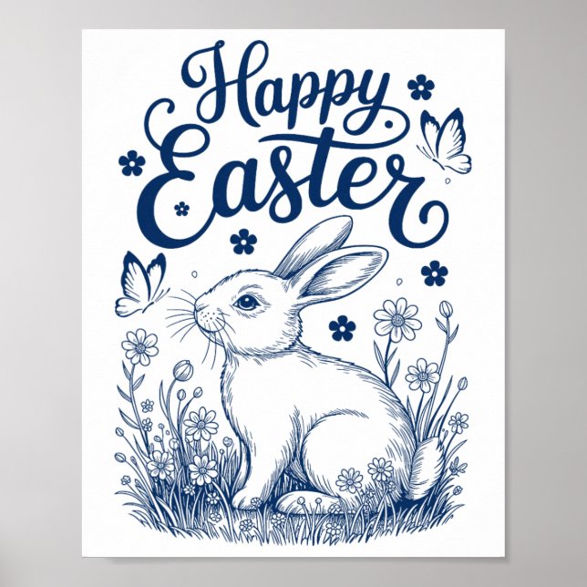 Affiche Joyeuses Pâques Lapin Mignon Lapin de Pâques Femme (Devant)