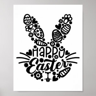 Affiche Joyeuses Pâques, Lapin Visage Hommes Femmes Enfant