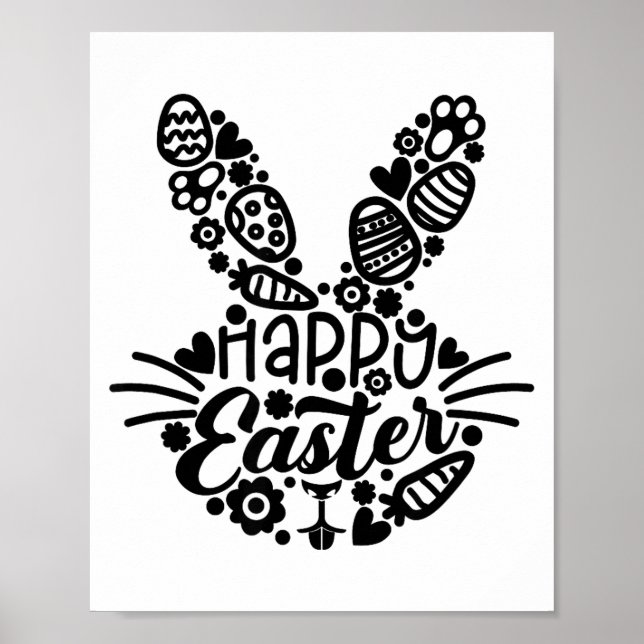 Affiche Joyeuses Pâques, Lapin Visage Hommes Femmes Enfant (Devant)