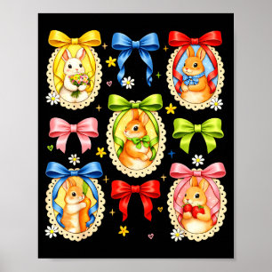 Affiche Joyeuses Pâques Mignon Coquette Nœud Lapin Portrai