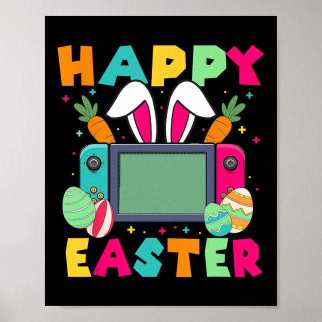Affiche Joyeuses Pâques Vidéo Game Lapin Manette de jeu Ga (Devant)
