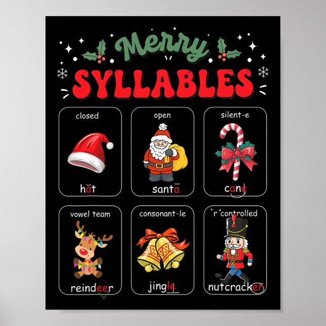 Affiche Joyeuses Syllabes Xmas Phonétique Lecture Professe (Devant)