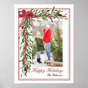 Affiche Joyeuses vacances Mistletoe Red Bow Family Photo