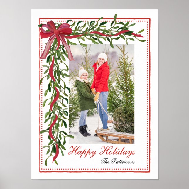 Affiche Joyeuses vacances Mistletoe Red Bow Family Photo (Devant)