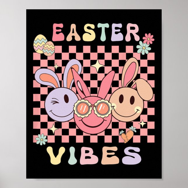 Affiche Joyeuses Vibes de Pâques Bunnies Enfants Enfants J (Devant)