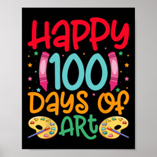 Affiche Joyeux 100 Jours D'École D'Art Enseignants Filles