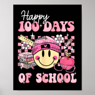 Affiche Joyeux 100 Jours D'Enseignant Enfants Retro Super