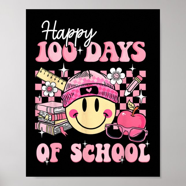 Affiche Joyeux 100 Jours D'Enseignant Enfants Retro Super (Devant)