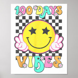 Affiche Joyeux 100 Jours Vibes Sourire Visage 100 Jours D'