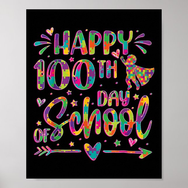 Affiche Joyeux 100e Jour De L'École Puzzle 100 Jours Plus  (Devant)
