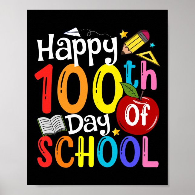 Affiche Joyeux 100e jour d'école Enseignants Élève Heureux (Devant)