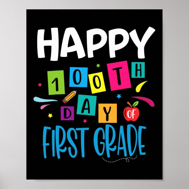 Affiche Joyeux 100e Jour D'Enseignants De Première Classe  (Devant)