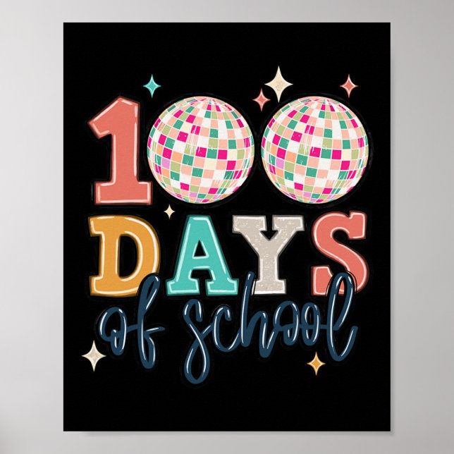 Affiche Joyeux 100ème Jour De L'École Enseignant Disco Bal (Devant)