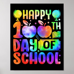 Affiche Joyeux 100ème Jour De L'École Tie Dye Rainbow Kids