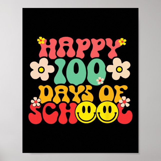 Affiche Joyeux 100ème Jour D'Enseignant Enfants Retro Groo (Devant)