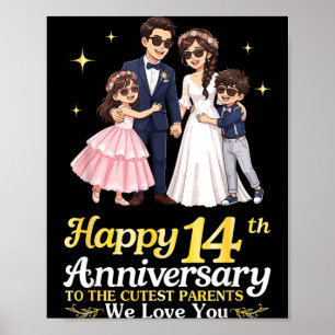 Affiche Joyeux 14e Anniversaire Parents les Plus Mignons A