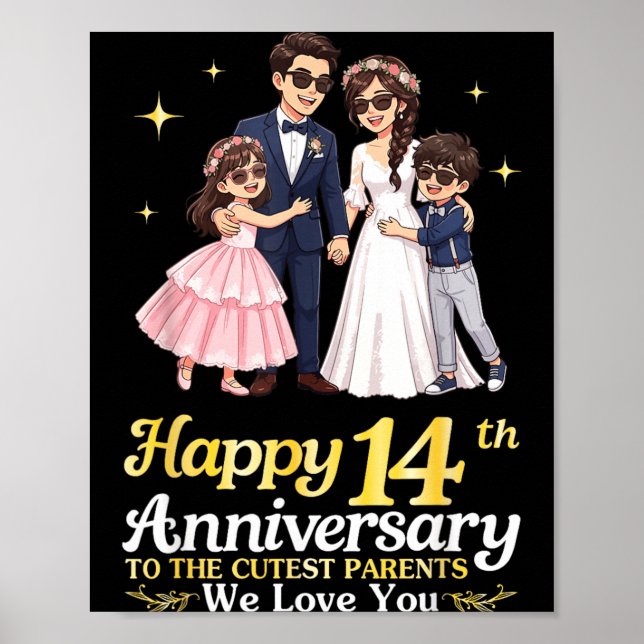Affiche Joyeux 14e Anniversaire Parents les Plus Mignons A (Devant)