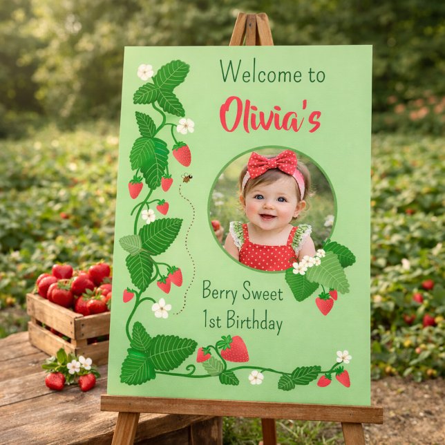 Affiche Joyeux 1er anniversaire aux fraises  (Créateur téléchargé)