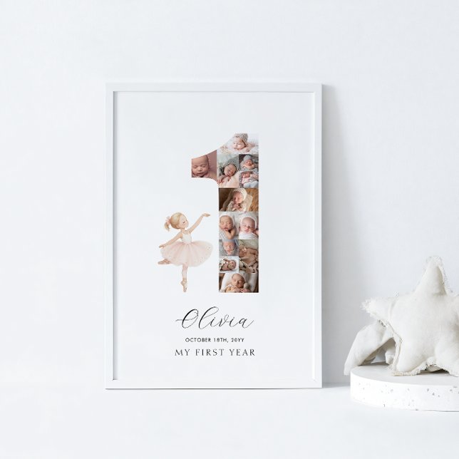 Affiche Joyeux 1er anniversaire Ballerina Photo Collage (Créateur téléchargé)