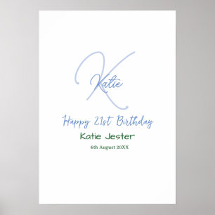 Affiche Joyeux 21e anniversaire bleu ajouter un monogramme