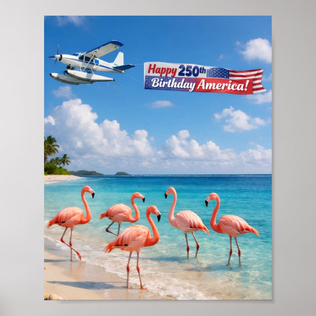 Affiche Joyeux 250e Anniversaire aux flamants roses d'Amér (Devant)