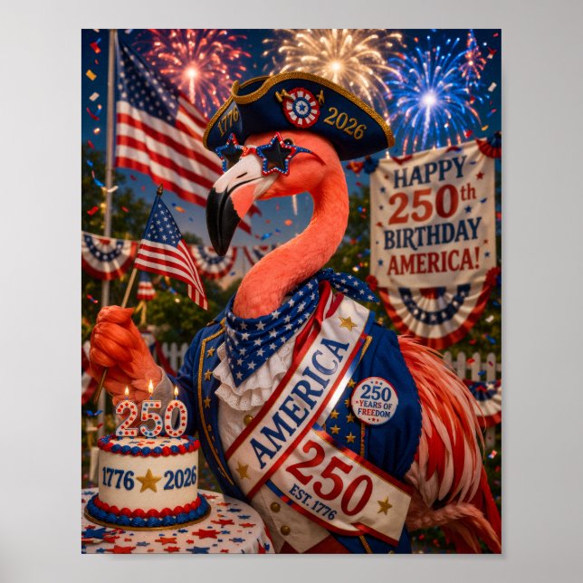 Affiche Joyeux 250e anniversaire d'Amérique Flamant rose 4 (Devant)