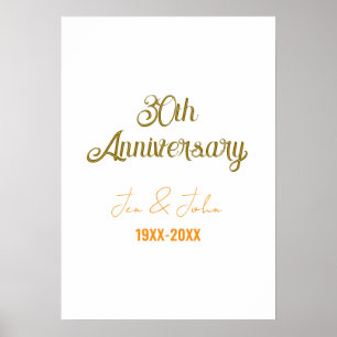Affiche Joyeux 30e anniversaire de mariage orange doré vin