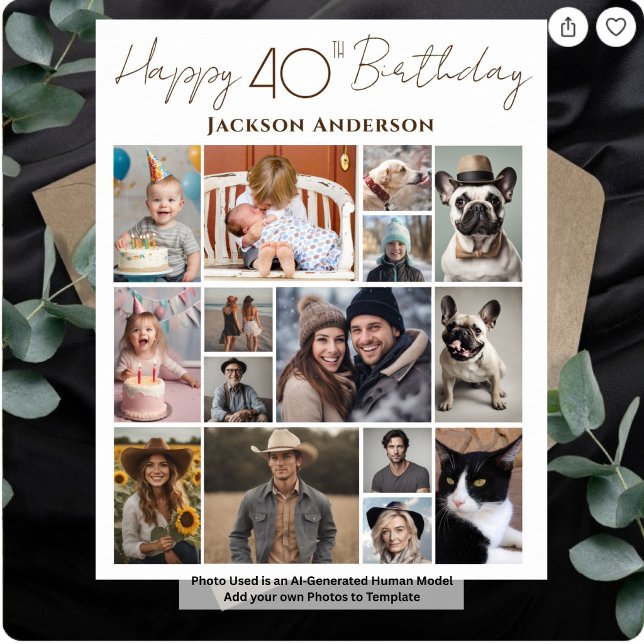 Affiche Joyeux 40e Anniversaire 15 Photos Multiples  (Créateur téléchargé)