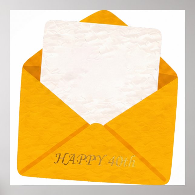 Affiche Joyeux 40e Anniversaire Enveloppe Dorée Note Vierg (Devant)
