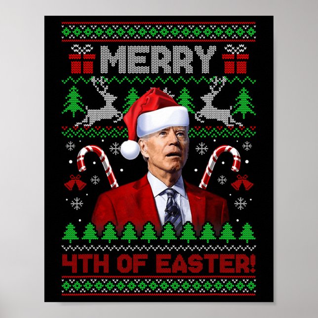 Affiche Joyeux 4 e Pâques Amusants Joe Biden Noël laid 2 (Devant)