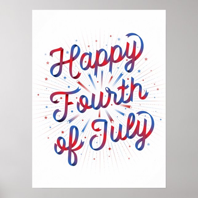 Affiche Joyeux 4 juillet (18x24) Dégradé rouge/bleu (Devant)