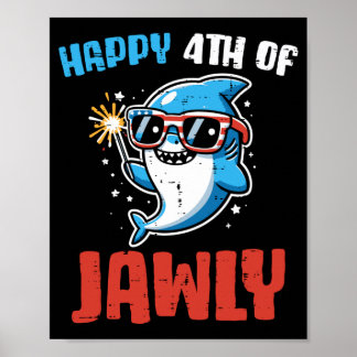 Affiche Joyeux 4 juillet Jawly Requin Mignon Patriote Tout