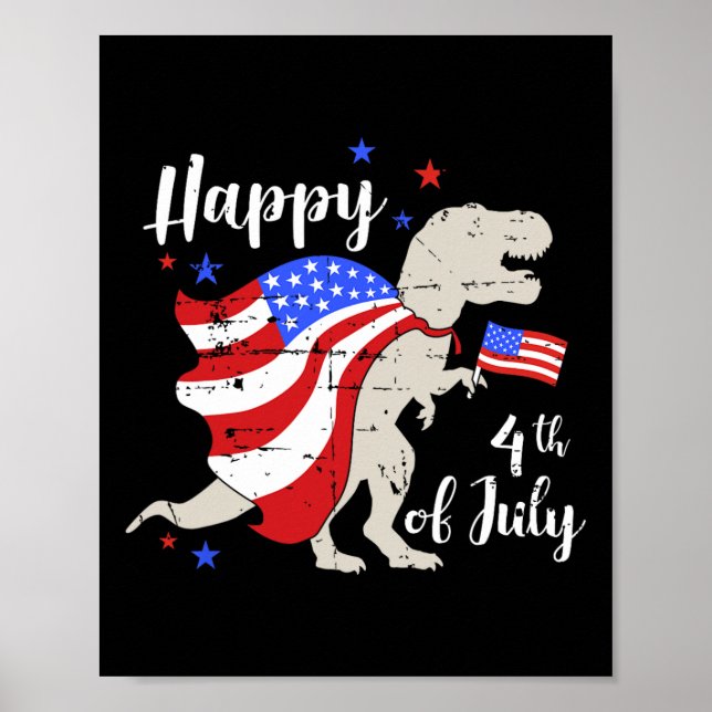 Affiche Joyeux 4 juillet Jour de l'Indépendance avec T-rex (Devant)