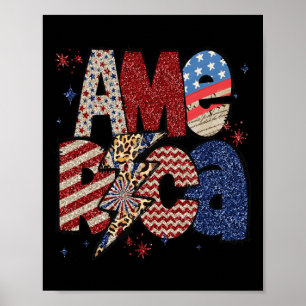 Affiche Joyeux 4 juillet Léopard Usa Drapeau Américain Pat