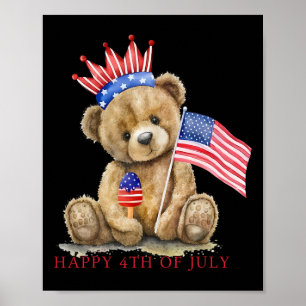 Affiche Joyeux 4 juillet Patriotique Mignonne Ours Femmes 