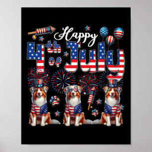 Affiche Joyeux 4 juillet Trois mignons Bergers australiens
