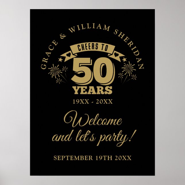 Affiche Joyeux 50e anniversaire de mariage panneau de bien (Devant)