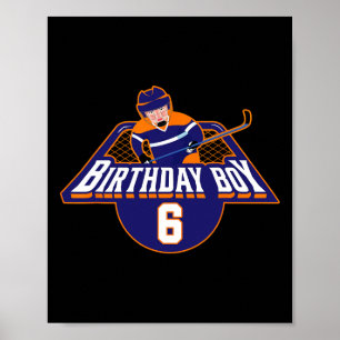 Affiche Joyeux 6e anniversaire garçon joueur de hockey sur