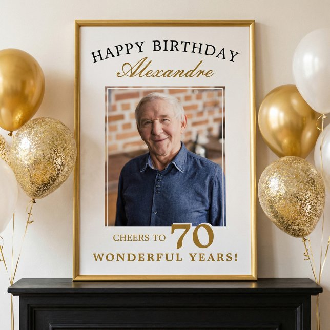 Affiche Joyeux 70e Anniversaire Panneau de fête personnali (Happy 70th Birthday Personalized Photo Party Sign)