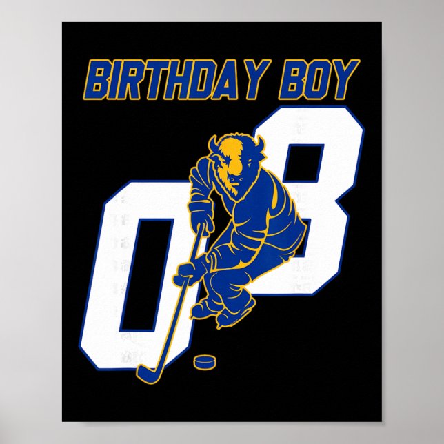 Affiche Joyeux 8e Anniversaire Garçon Hockey Bison Hockey  (Devant)